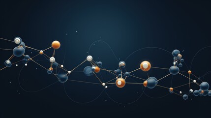  a blue background with orange and white spheres and a black background with a line of orange and white dots in the middle of the image.