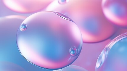 a close up of a bunch of bubbles on a blue and pink background with water droplets on the bottom of the bubbles.