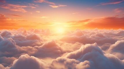  the sun is setting over the clouds in the sky as seen from the top of a plane in the sky. - obrazy, fototapety, plakaty