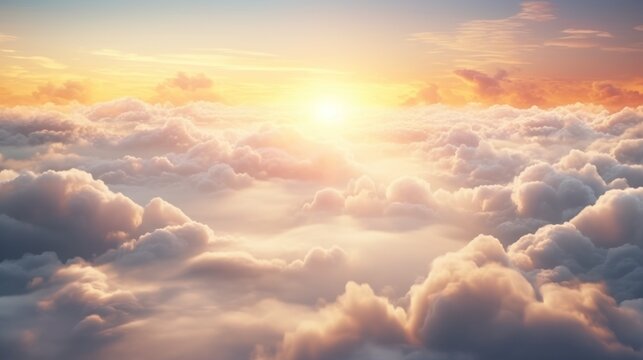  the sun shines through the clouds as it rises above the clouds in the sky in this photo taken from a plane.