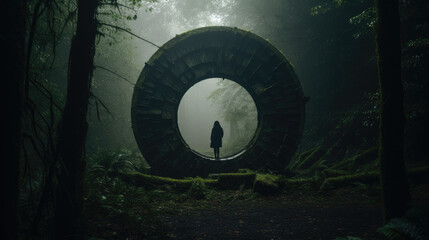 Showing a mystical portal to another world, covered in mist and mystery, sparking curiosity about what lies beyond.