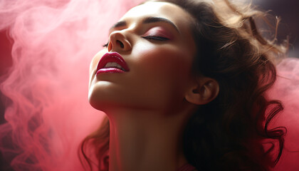 Obraz premium Beautiful young woman with long curly brown hair generated by AI