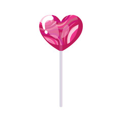 Sweet lollipop in shape of heart on white background