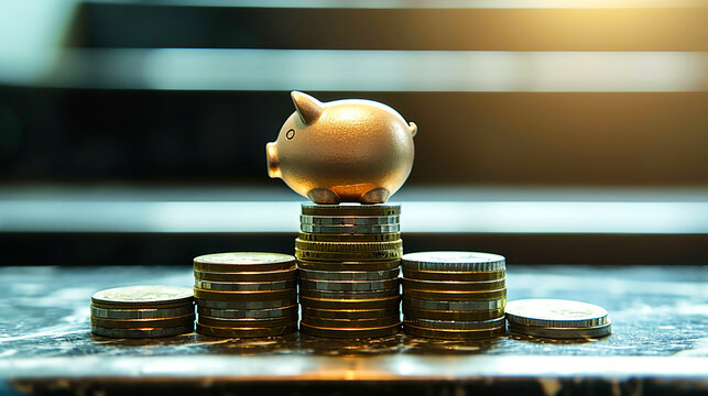 Staircase of piggy bank and coins