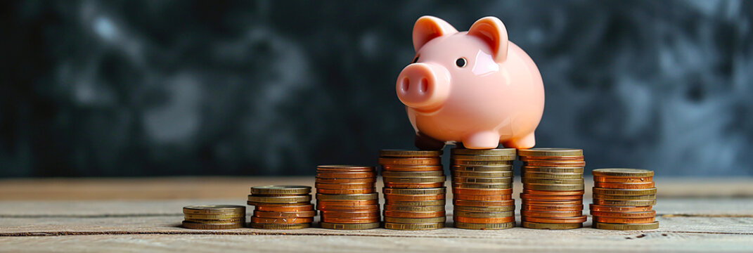 Staircase of piggy bank and coins
