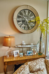 Vintage Clock and Rustic Home Decor with Yellow Blossoms