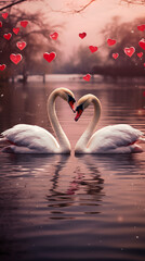 Two flamingos that face each other to make a heart shape, romantic sunset background for valentine day / anniversary - flamingo valentine 