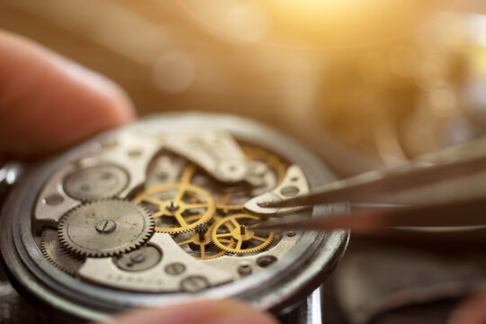 Mechanical watch adjustment, watchmaker workshop