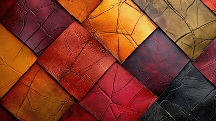 Background with colourful leather texture patches. Different sample pieces of natural or synthetic leather banner for fashion, footwear, furniture, accessories