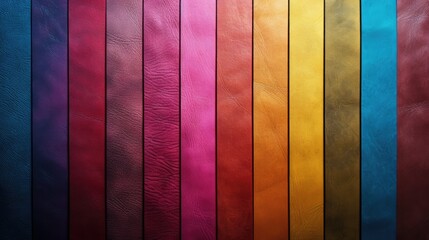 Background with colourful leather texture patches. Different sample pieces of natural or synthetic leather banner for fashion, footwear, furniture, accessories - 718349104