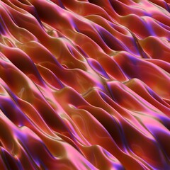 Abstract, fluid and colorful 3D background texture. Modern and contemporary feel. Metallic, iridescent and reflective with shades of orange, magenta, pink, yellow, purple