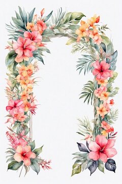 watercolor wedding arch with tropical flowers on white background