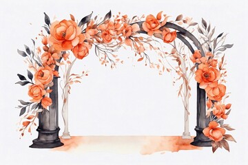 watercolor framework for photo or congratulation with pastel color flowers on white background