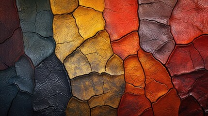 Background with colourful leather texture patches. Different sample pieces of natural or synthetic leather banner for fashion, footwear, furniture, accessories