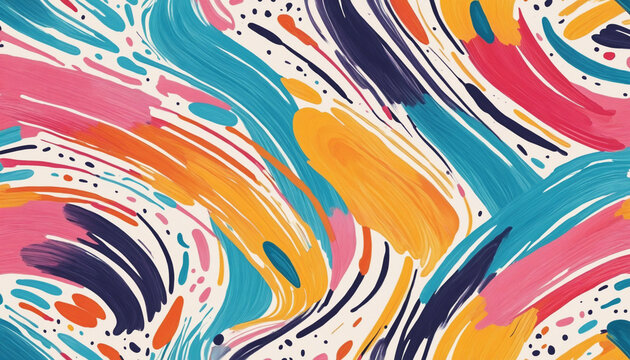Vibrant abstract brush stroke pattern illustration for summer. Colorful modern paint background with messy ink sketch texture. Freehand rough hand drawn wallpaper print.
