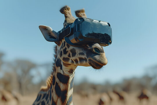 Virtual Safari: The Curious Giraffe and The Glimpse into New Realities. Explore the wilderness in a whole new way with this imaginative visual feast.