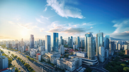 Fototapeta premium Skyscrapers and nature harmonize in this futuristic urban vista
