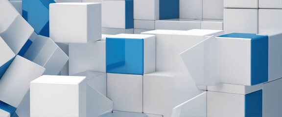 Abstract 3D Rendering of White and Blue Cubes