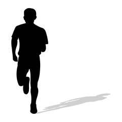 Black silhouette of an athlete runner with shadow. Athletics, running, cross, sprinting, jogging, walking
