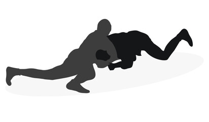 Image of silhouettes sambo athletes in sambo wrestling, combat sambo, duel, fight, fistfight, struggle, tussle, brawl, jiu jitsu. Martial art, sportsmanship