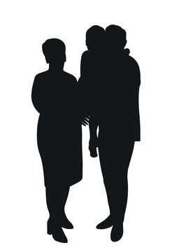 Black silhouette of a grandfather holding his granddaughter and grandmother, family, isolated vector