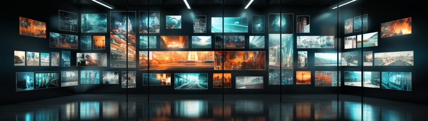 an abstract photo showing a gallery of different videos screen behind