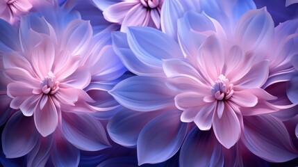  a close up of a bunch of flowers on a blue and pink background with a pink center on the center of the flower.