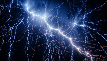 Obraz premium black background with multiple bright lightning bolts striking