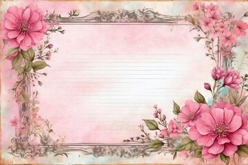 vintage framework for photo or congratulation with flowers with shabby chic look style 