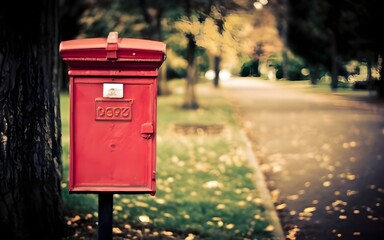 Fototapeta na wymiar red mailbox, vibrant colors
