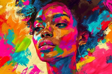 Vibrant strokes of acrylic paint adorn her human face, a modern masterpiece of color and creativity in the world of visual arts