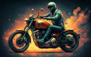 Vibrant colors, man riding a motocycle background wallpaper