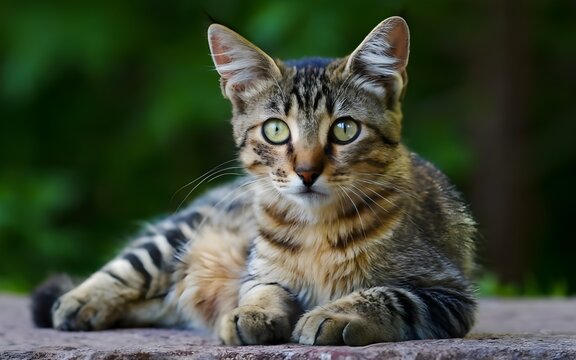 Portrait of Cute kitties in the nature, cats front view image


