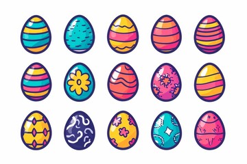 A vibrant display of childlike artistry, featuring a diverse array of intricately designed eggs bursting with color and creativity