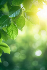 Fototapeta na wymiar Beautiful nature view of green leaf on blurred greenery background in garden and sunlight. AI generative