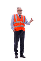 Old male architect isolated on white