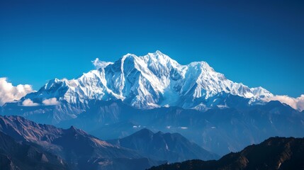 Obraz premium snow covered mountains in winter, majestic, snow-capped, mountain range, standing tall, clear blue sky, grandeur, awe, landscape, nature, scenery, majestic mountains, towering peaks, breathtaking view