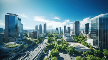 Fototapeta premium Tomorrow's city skyline: skyscrapers and lush greenery