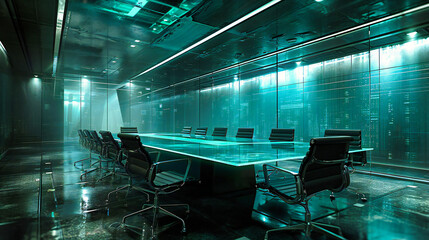 Futuristic Office Room with Modern Business Technology, Stylish Corporate Design and Holographic Elements