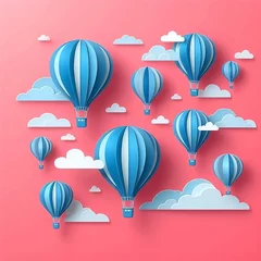 Acrylic prints Air balloon blue Hot air balloons floating on the pink sky in Vector Design Illustration Background design with space for copy created with generative ai