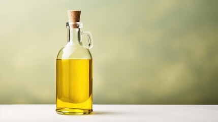 Golden Olive Oil Elegantly Displayed in a Glass Bottle Against a Soft Green Background