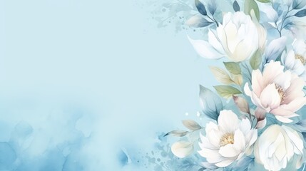 Elegant Floral Watercolor Bouquet on a Soft Blue Background, Inviting Serene Contemplation