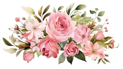An Elegant Bouquet of Pink Roses and Delicate Blossoms in Artistic Splendor