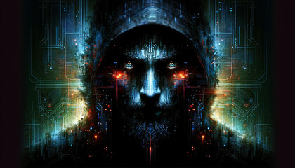 Visage d'un homme hacker image idéale pour article ou blog sur la sécurité informatique et le vol de données