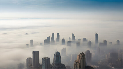 Smog Veil: Depicting the Pervasive Effect of Air Pollution Through a Dense Fog Blanketing the Cityscape - AI