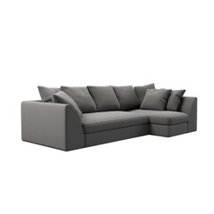 Big grey Corner Sofa. Scandinavian modern minimalist style. Transparent background, isolated image.
