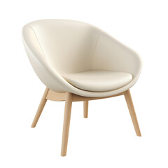 Eggshell white Chair. Scandinavian modern minimalist style. Transparent background, isolated image.