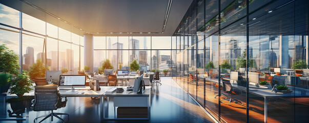 Modern boardroom and office with lots of glass and natural light - obrazy, fototapety, plakaty