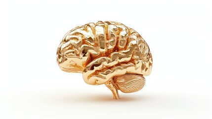 Gold brain isolated On White Background, 3D illustration.