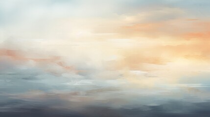 Naklejka premium a painting of a sky with clouds and a plane flying in the sky with the sun shining through the clouds.